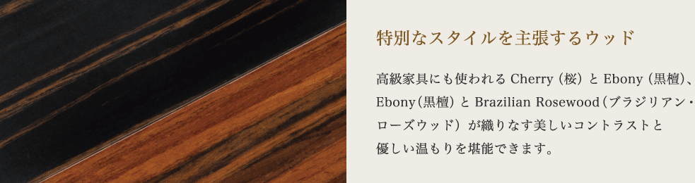 ʂȃX^C咣Ebh ƋɂgCherryijEbonyihjA
EbonyihjBrazilian RosewoodiuWAE[YEbhjDȂRgXgƗD\ł܂B